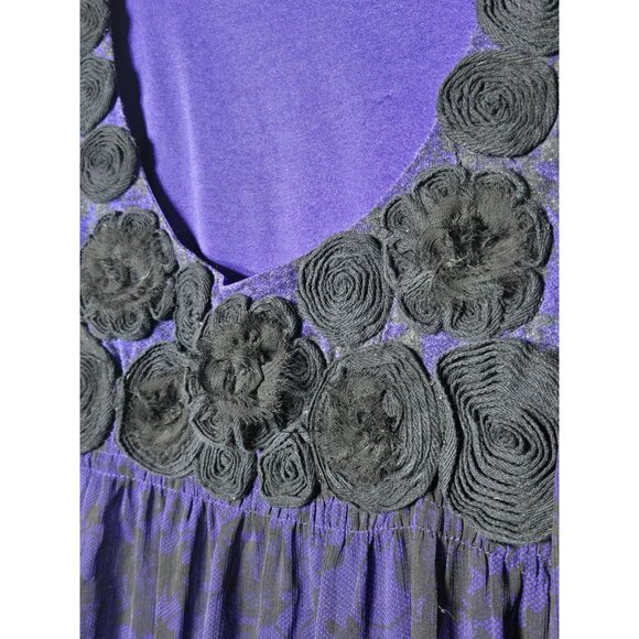 Eci New York Women Purple Dark Floral Blouse Size Medium Whimsigoth Fairy Grunge - Picture 3 of 12